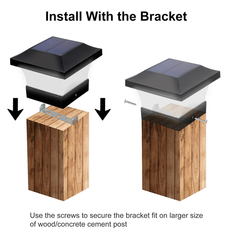 T-SUN Solar Post Lights, Waterproof Outdoor Solar Post Cap Lights for 4 X 4 Wooden Posts, 6000K White LED Lighting, Deck, Patio Garden Decor or Fence(2 Pack) 2 Pack