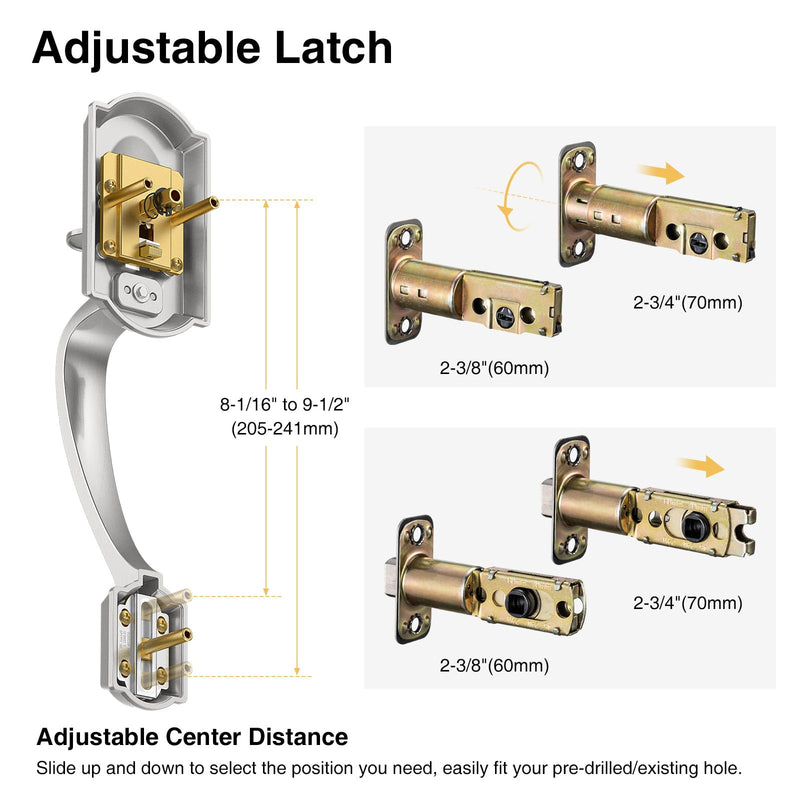 Front Door Handle No Lock, Entry Door Handle Exterior with Interior Reversible Handle Lever, Lower Half Grip, Single Cylinder, Door Handle Sets for Right or Left Handed Door, Satin Nickel