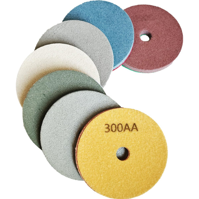 7" 7PCS Diamond Sponge Fiber Polishing Pad 300-10000 Grit - Polishing Tile Stone Marble Concrete Clean Wet Use Buffing Pad(7pcs,7 Inches)