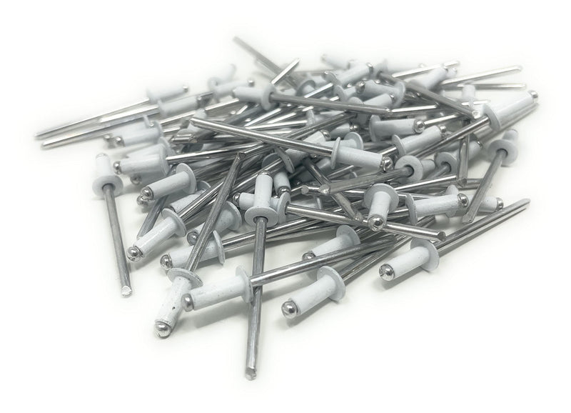 Metal Magery 100 White Aluminum Open End Pop Rivets 4-3 1/8" x 3/16" (.126-.187 Inch Grip Range) QTY: 100 4-3 1/8" x 3/16" (.126-.187 Inch Grip Range)