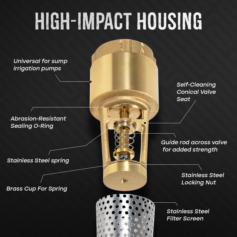 1 Inch Foot Valve No-Lead Brass Heavy Duty Backflow Preventer 1" Foot Valve Female Connection for Maintain Pressure & Prevent Reverse Flow, Compatible with All Brands