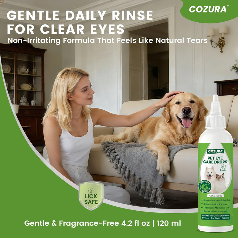 Dog Eye Drops for Allergies & Itching - Relief for Dry Red Eyes, Tear Stain & Discharge, Pet Eye Wash for Dogs & Cats - Gentle Sting-Free Pet Eye Cleaner, 4.2 fl zo