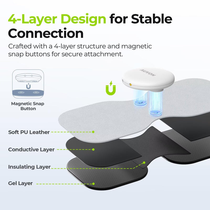 AUVON Official Wireless TENS Unit Electrode Pads Only Compatible with AUVON Wireless TENS Device TX6224, 12-Pack Reusable TENS Unit Replacement Pads in 2 Sizes, Premium Stickiness & Skin Friendly