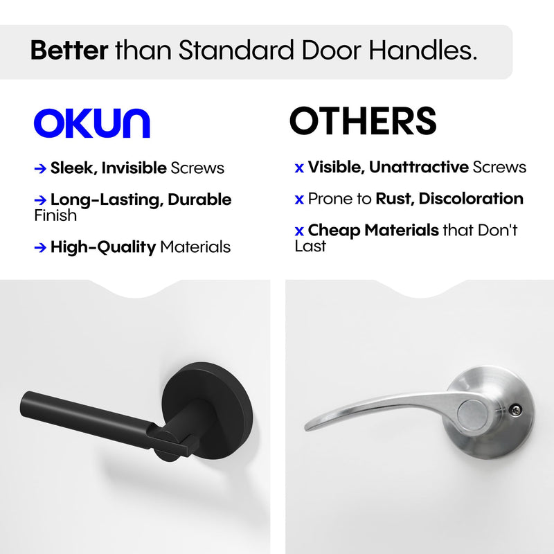Okun Terra Dummy Door Handle – 2 Pack, Reversible, Non-Turning Lever for Closet, Pantry, or Hallway Doors – Matte Black Finish