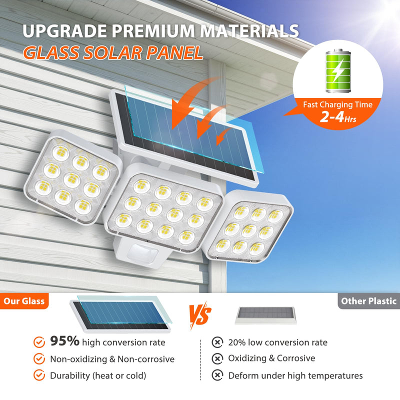 WdtPro Solar Lights Outdoor Motion Sensor, 3500LM Bright Solar Flood Lights Outdoor, Adjustable & Upgrade Glass Panel, Wireless LED Solar Powered Security Spot Lights Waterproof for Yard-2Pack, White 2 Pack