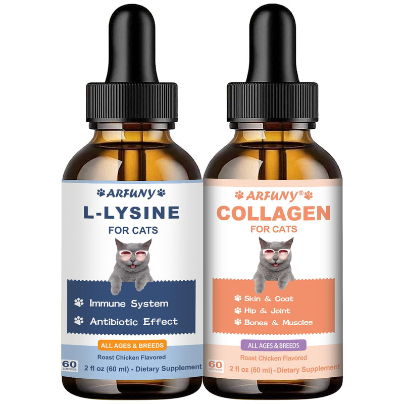 Lysine for Cats & Collagen for Cats - Respiratory, Sneezing, Runny Nose, Eye Function - Hip & Joint, Digestive & Immunity Support - with L-Lysine, Astragalus, Collagen, MSM - Roast Chicken Flavor