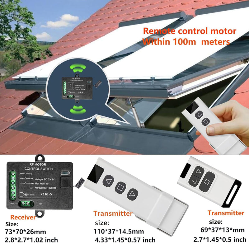 Forward Reverse Remote Control Switch,DC7V-48V 10A Switch,Linear Actuator 12V Remote Switch,328 Ft Remote Range,for Linear Actuators,Motors,Winch Electromagnetic (with Instantaneous Function) 7-48V White 1