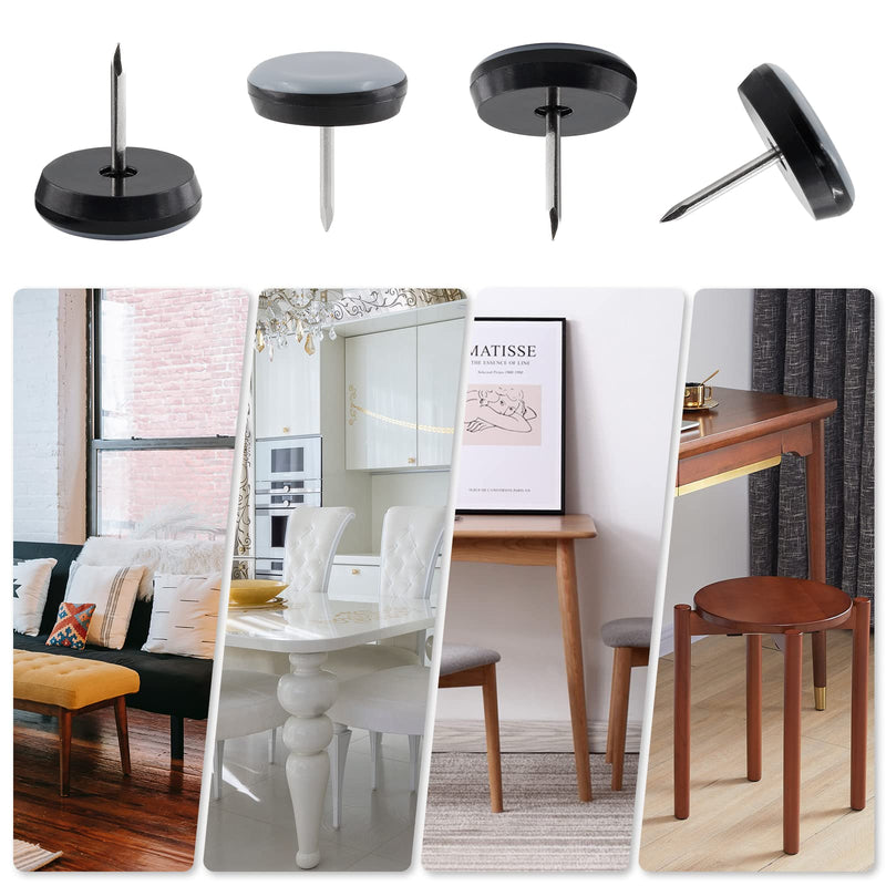24pcs 7/8" (22mm) Nail on Furniture Sliders, Round Teflon Chair Leg Gliders, Furniture Feet Glides, Furniture Movers Slides Floor Protectors for Carpet, Hardwood Floor (Grey, Black) 7/8 inch (22mm)