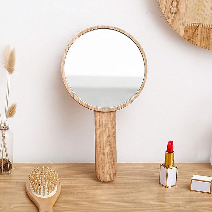 Large Hand Mirror Fashionable, Oak Tabletop Mirror Hand Mirror, Natural Wood Texture, Smooth Polished Handle, Lightweight Barber Handheld Mylar Mini Personal Handheld Makeup Mirror, Makeup Mirror, - NewNest Australia