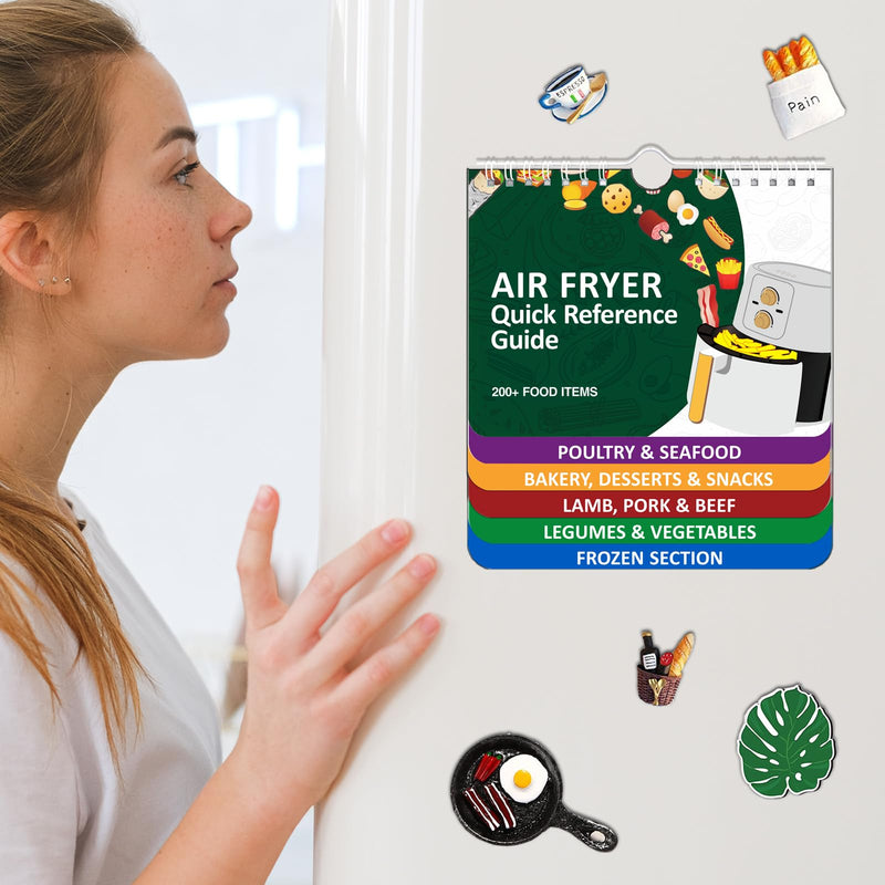 𝑶𝒗𝒆𝒓 200 𝑭𝒐𝒐𝒅𝒔 Air Fryer Cheat Sheet Magnets Cooking Guide Booklet, Air Fryer Cooking Guide Magnetic Cookbook, Air Fryer Magnetic Cheat Sheet Set(Air Fryer Accessories) Green