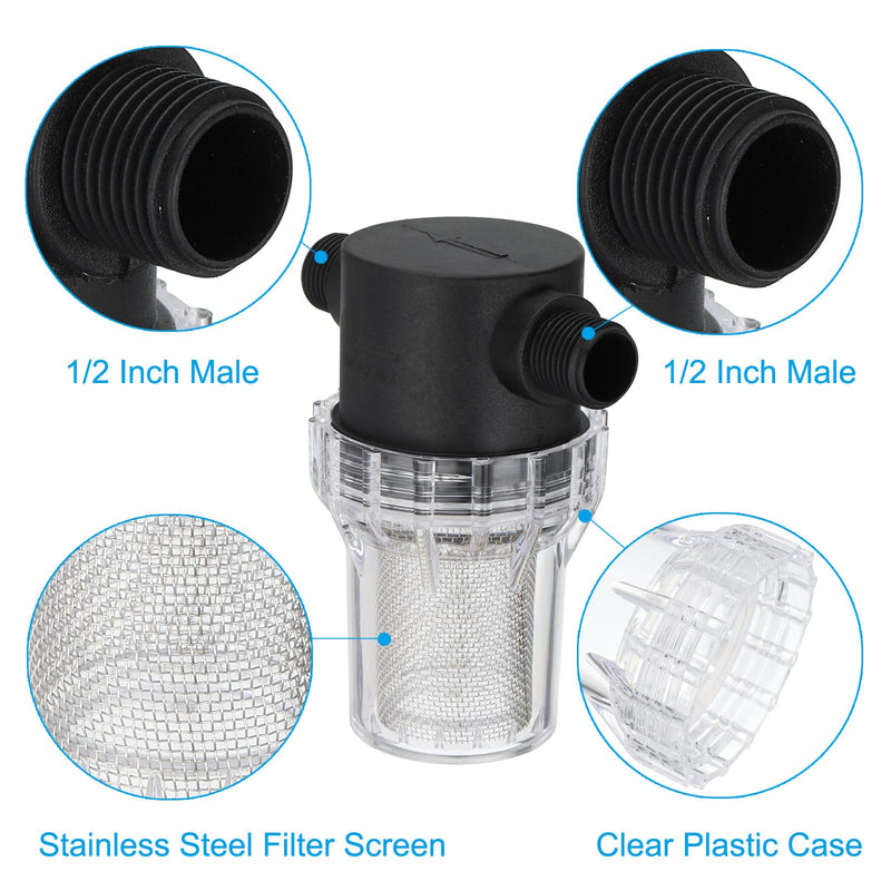 PATIKIL 1/2 Inch Male In-Line Strainer with 20 Mesh Stainless Steel Filter Screen Water Pump Filter for Garden Irrigation Pressure Washer Inlet