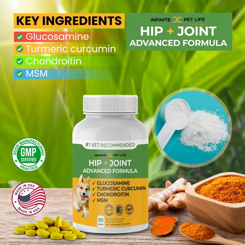 Infinite Pet Supplements Advanced Hip and Joint Supplement for Dogs Large Breed - Glucosamine for Dogs Mobility & Pain Relief - Chondroitin, MSM & Turmeric | Bundle Pack(Chewable Tablets + Powder)