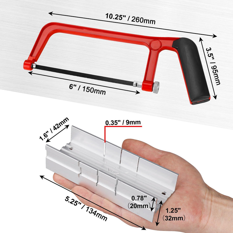 HAUTMEC 6inch Mini Hacksaw With Miter Box Set and 1pcs Bi-Metal Blade Small Miter Saw With Adjustable 6 Cutting Angles Professional Hack Saw for Metal、Crafts、Wood、Plastic Cutting 6" Hacksaw with Mitre Box