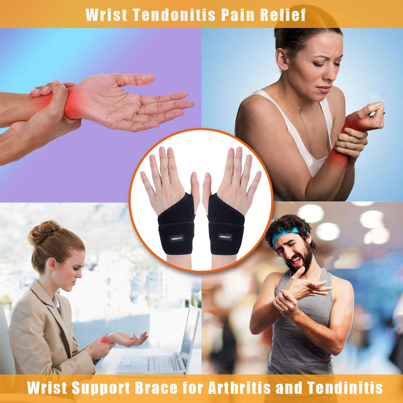 Carpal Tunnel Wrist Brace,2Pack Wrist Support Brace Adjustable Wrist Strap Reversible Wrist Brace for Sports Protecting/Tendonitis Pain Relief/Carpal Tunnel/Arthritis-Right&Left 2-Left and Right Hand