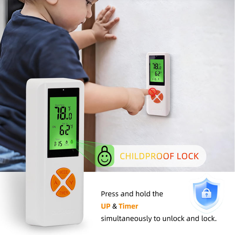 Fireplace Thermostat Remote Control Kit, for Millivolt Gas Valve & Electronic Ignition Systems, 65ft Range, LCD Display, ON/AUTO/Off Modes, Timer & Child Lock Function