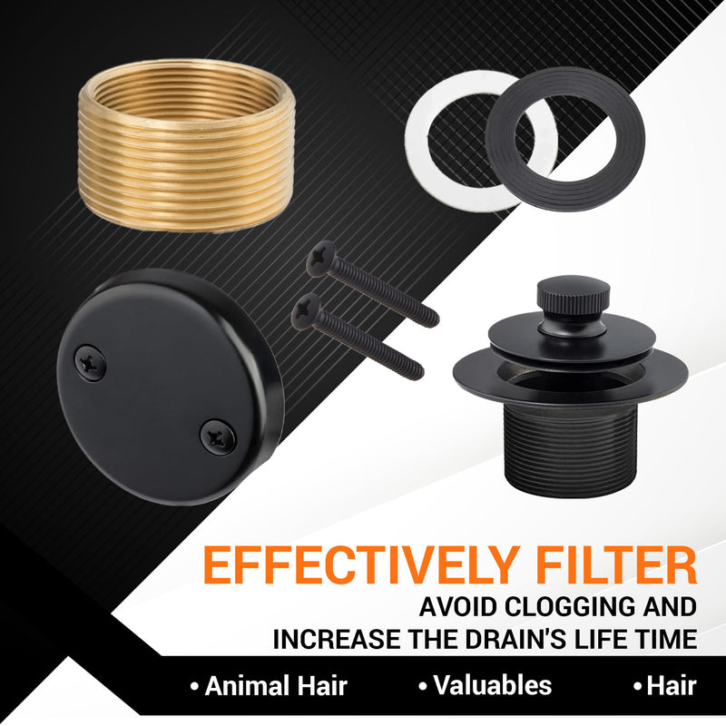 BlueStars Lift & Turn Tub Trim Kit Set with Two-Hole Overflow Faceplate - US Standard Size Fits 1.40"-1.50" Holes - Complete Kit with Fine Thread/Coarse Thread & No-putty Gasket Assembly