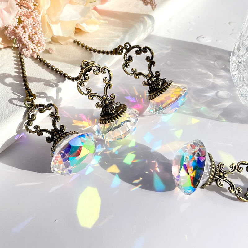 Honoson 4 Pieces Crystal Ceiling Fan Pull Chains Pendant Colorful Diamond Pull Chain Extension with Connector Crystal Prism Ball Extension for Bathroom Toilet Light Ceiling Light Fan Desk Lamp