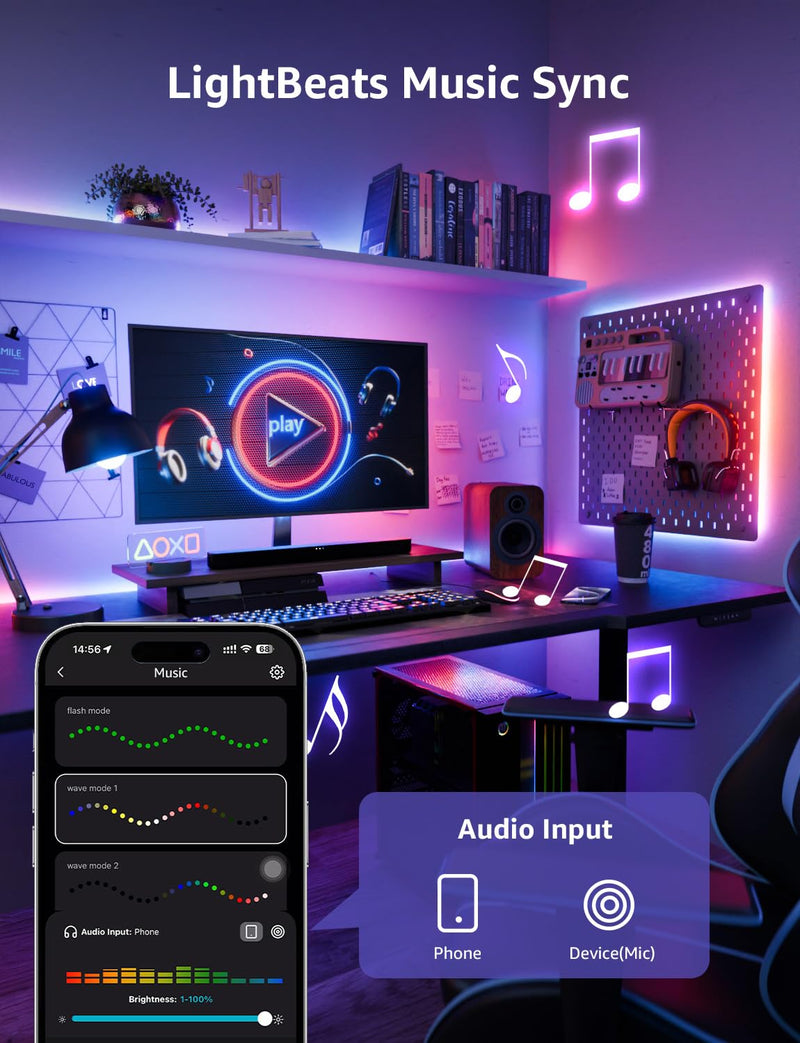 Lepro S1 AI LED Strip Lights for Bedroom - 16.4ft Smart RGB Light Strips with IC and Rainbow Chasing Effects, Color Segment DIY, AI Generated Lighting for New Year, No Remote, 2.4G Wi-Fi & Bluetooth