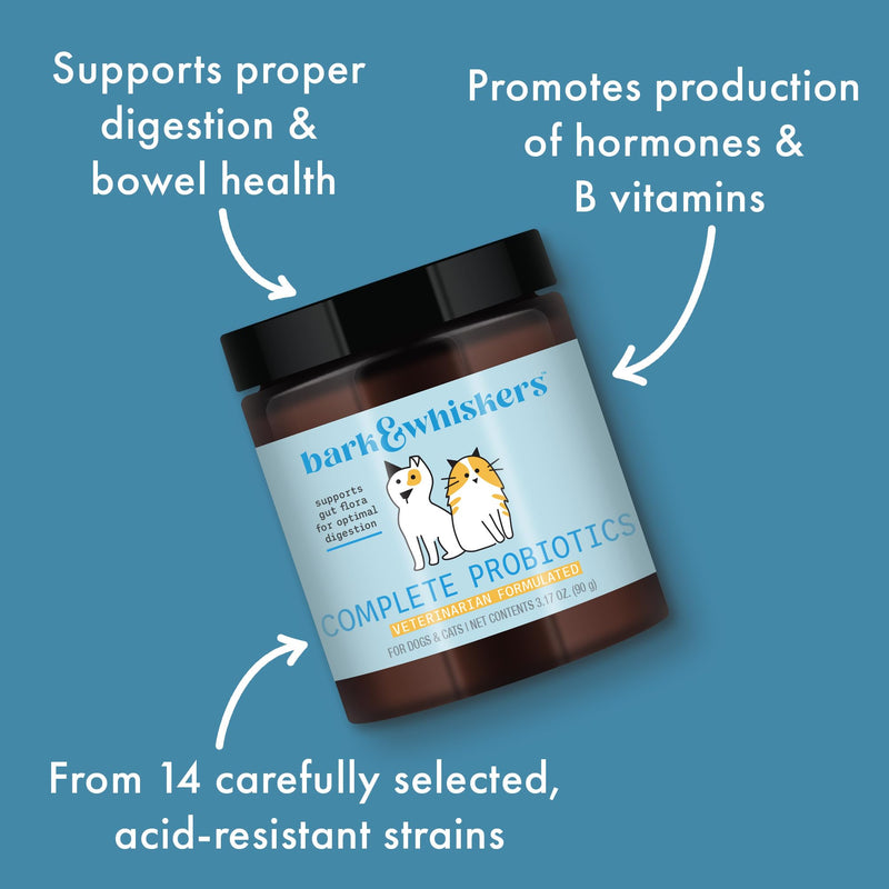 Bark & Whiskers Complete Probiotics, for Dogs and Cats, 3.17 oz (90 g), Supports Immune Function, Digestive Support, Veterinarian Formulated, Non GMO, Dr. Mercola Standard Packaging