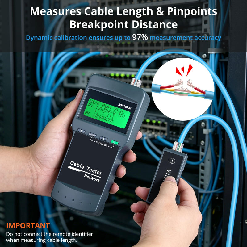 RJ45 Network Cable Tester Kit with 8 Remote Units, LAN Ethernet Length Meter for Cat5/Cat5e/Cat6/Cat6e Cables - Locate Breakage Point, Length Measurement & Continuity Checking