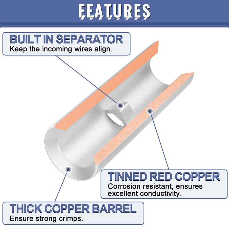 460PCS Non Insulated Butt Connectors Kit, Sopoby Butt Splice Connectors, 24-8 Gauge Uninsulated Wire Connectors of Tinned Red Copper, Electrical Crimp Terminals