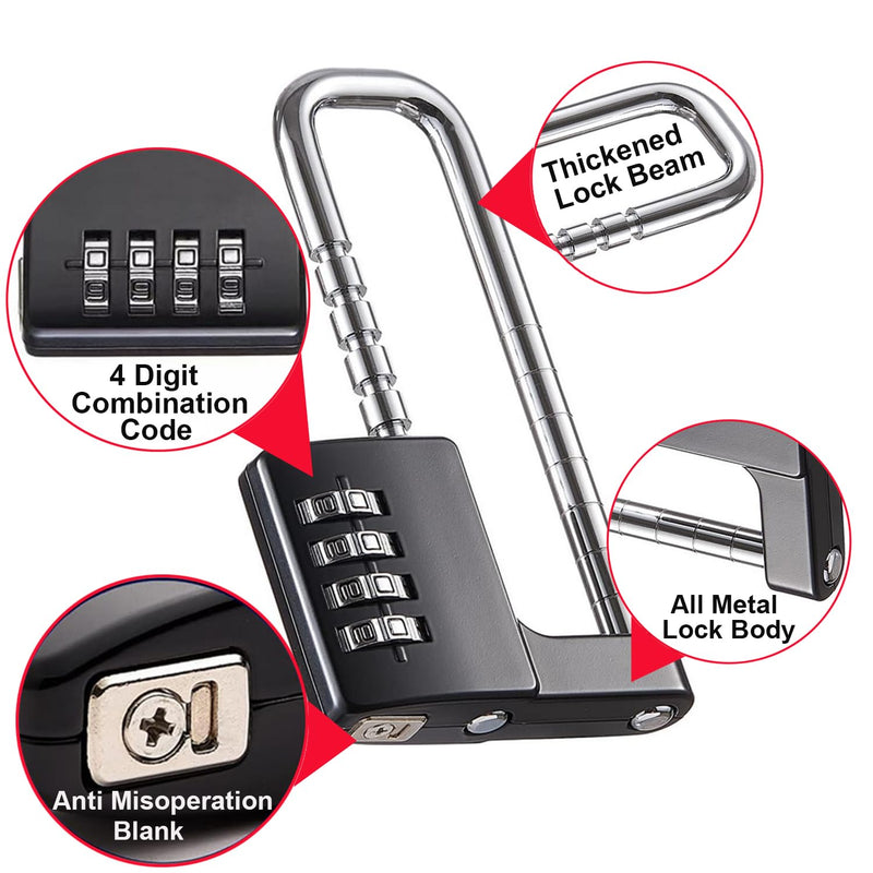 Cabinet Combination Padlock, U Shaped Stainless Steel Gym Locker Lock With Code Long Adjustable Shackle for Outdoor, School, Sports Lockers, Fences (Black-2pcs) Black-2pcs