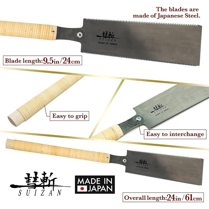 SUIZAN Ryoba Double Edge Saw 9.5" Assembly ver - Professional Japanese Pullsaw Handsaw Woodworking Tools 9.5 Inch Assembly Ver