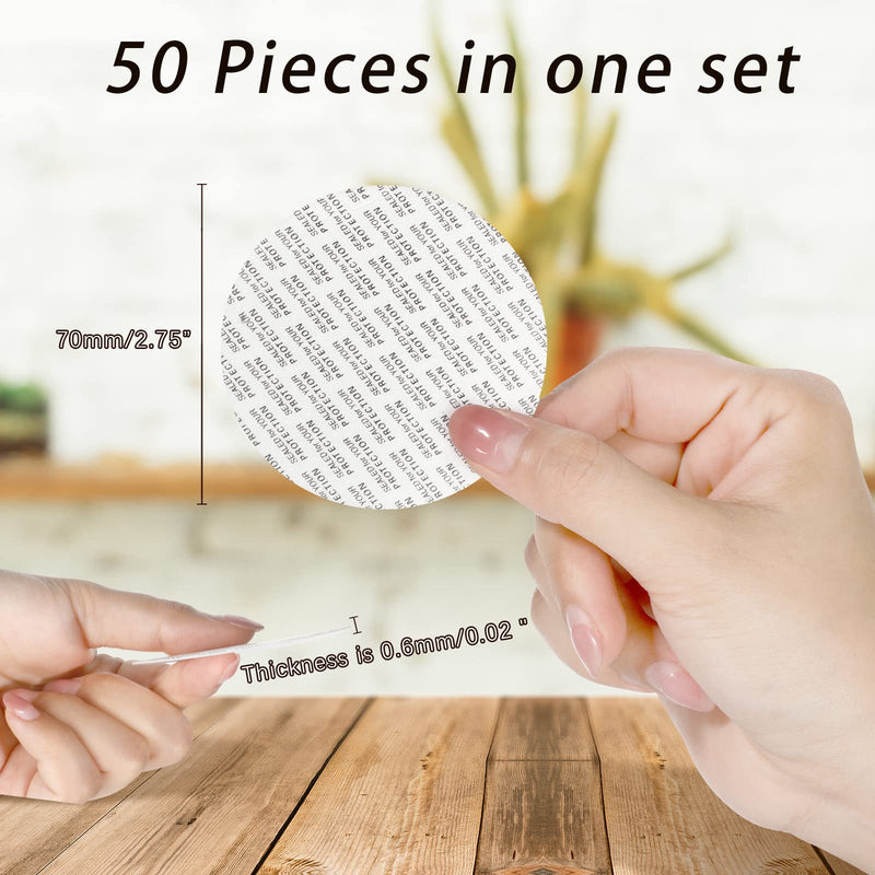 70 mm Foam Lid Liner Pressure Sensitive Seal Round Jar Sealer Bottle Seals Heat Resistant Foam Cap Torque Activated Foam Safety for Protection Safety Jar Cap Bottle Vial Tamper Gasket Kit(50 Pieces) 50