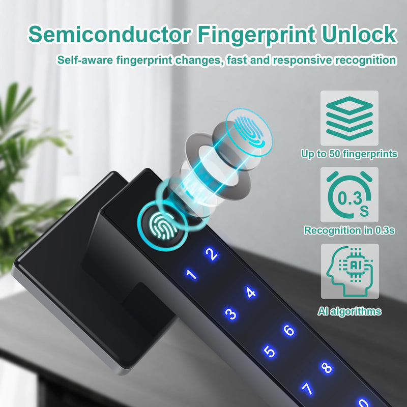 Fingerprint Door Lock,Smart Door Knob,Keyless Entry Door Lock with Handle,Biometric Digital Passcode Door Locks,Electronic Touchscreen Keypad Smart Door Locks for Bedroom Home Hotel Office Apartment 1.6 Pounds