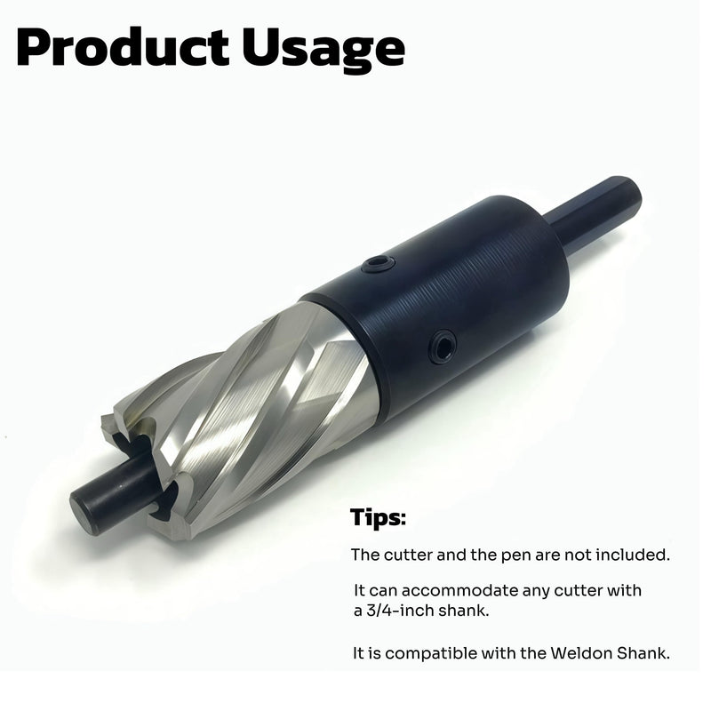 Standard 3/8" Drive Flat Round Chuck - Annular Cutter Bit Adapter w/ 3/4" Female Shank for Weldon Drill Press & Milling Machines