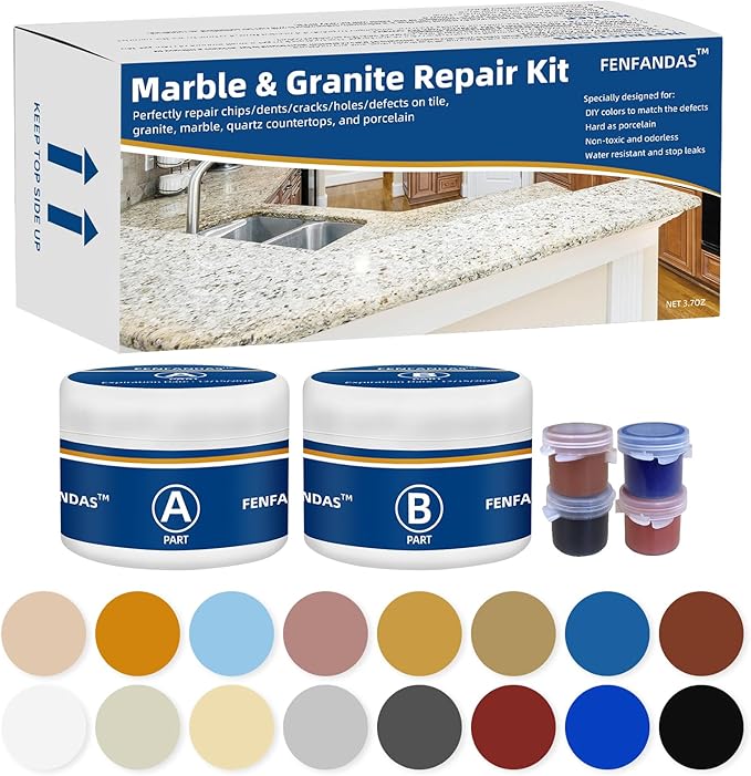 Granite and Marble Repair Kit(Color Match), Waterproof Granite Countertop Repair Kit, Wear-Resistant Marble Filler for Cracks, Holes, Chips, Scratches, Dents 4 Color Match-NEW