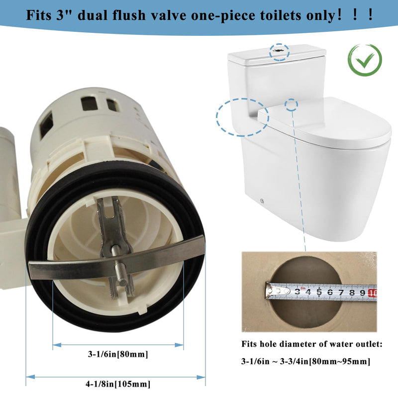 3" Dual Flush Valve Kit Fits for Project Source One-Piece Toilets, Compatible With Glacier Bay Valves Repair Parts, 7.8in Height Toilet Flush Valve Replacement for FLUIDMASTER For One-Piece Toilets Tank