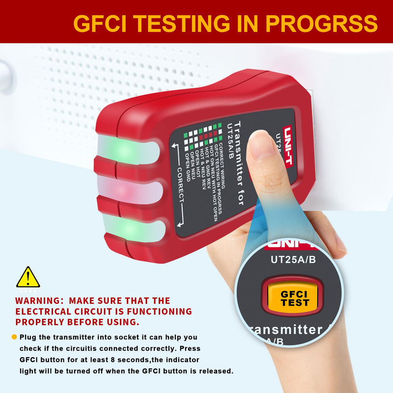 UNI-T AC Circuit Breaker Finder and Tracer Tool Kit with Electrical Integrated GFCI Outlet Tester, AC 90-120V USA Plug + Adjustable Sensitivity Beeper Indicattion+ Flashing LED Light - UT25A