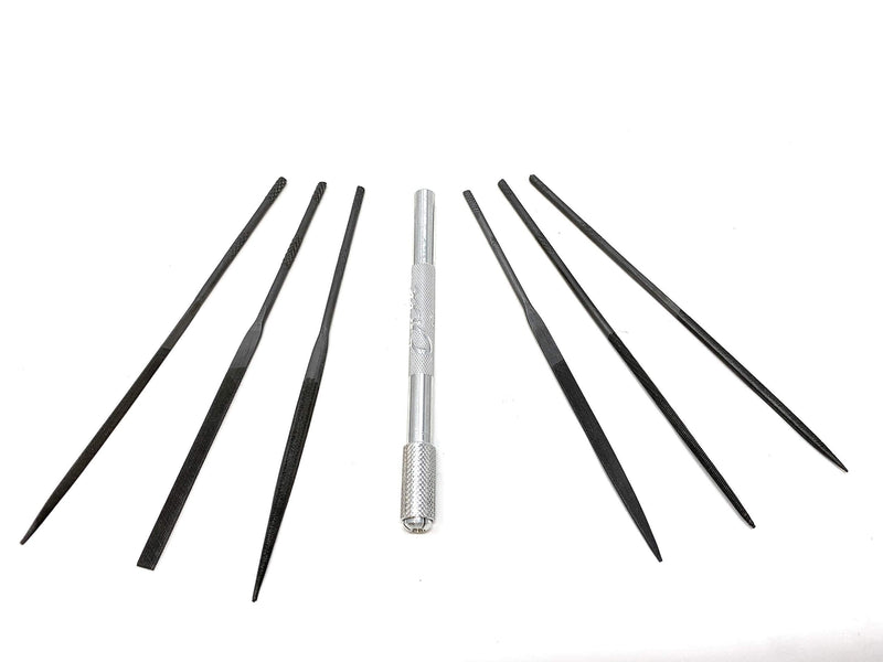 Excel Blades Hardened Alloy Strength Steel - Mini Needle File Set Includes Flat, Flat Warding, Square, Triangular, Round, and Half-Round File With American Made Aluminum Handle File Set w/ Handle