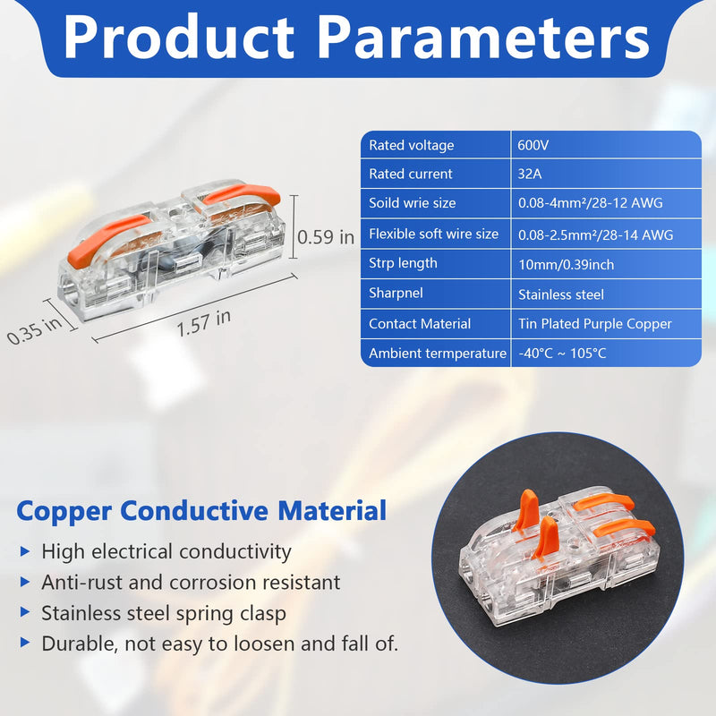 10 pcs 1 Conductor Compact Wire Connectors Splicing Connectors and 10 pcs Quick Splitter 3 Pin 1 Way Wire Connector (T-Shape Lever Nut Wire Connector), 28-12 AWG