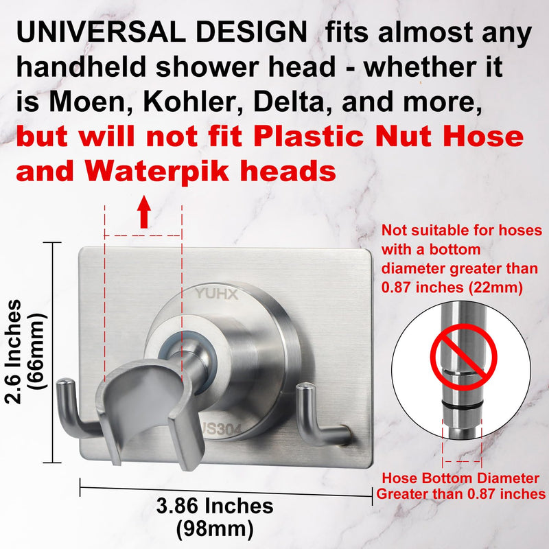 Shower Head Holder All Metal Strong Adhesive and Drilling Screws Two Installation Methods, Adjustable Handheld Shower Head Mount,Stainless Steel Hand held Showerhead Wand bracket A-Style Brushed