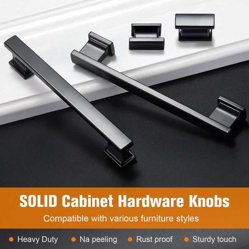 10 Pack Square Matte Black Cabinet Knobs Black Drawer Dresser Knobs Cabinet Handles for Cupboard Closet Bathroom Kitchen Cabinet Hardware,Solid Zinc Alloy Single Hole 10 Pack