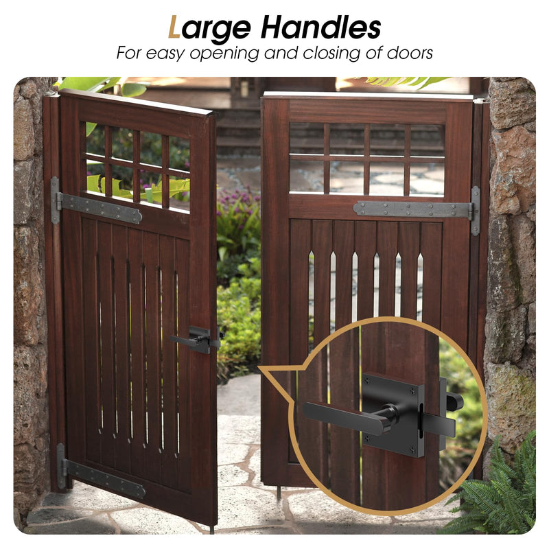 Double Side Gate Latch, Heavy Duty Gate Latch for Wooden Fence, Black Fence Gate Latch with Handles, Left Inswing Gate Latch for Wooden Gates, Vinyl Gate, Backyard, Garden GL01