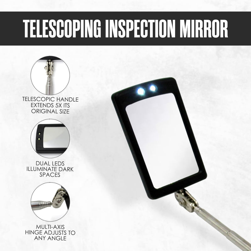 Inspection Mirror, Telescoping Mirror, Inspection Mirror Telescoping, Mechanic Mirror, Extendable Mirror, Mirror On A Stick, Telescope Mirror, Telescopic, Retractable, w/Light, Inspector, Automotive