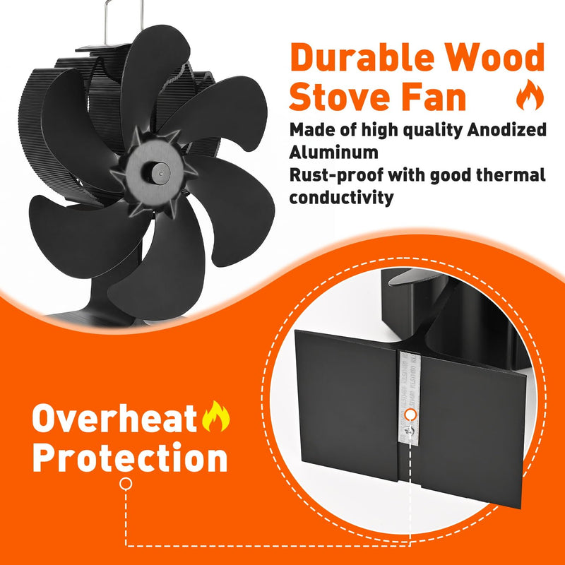 Wood Stove Fan Compatible for Buddy Heater, Heat Powered Fireplace Fan with Bracket Compatible for Mr Heater Propane Log Burner Wood Burning Stove Accessory for Camping Outdoor Indoor Use (Black) Black