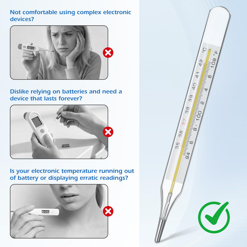 Ciieeo 12Pcs Glass Temperatures Measurement Adult, Temperature Gauge Accurate Temperatures Measurement Testing Tools with Case, Dual Scale Measurement Stick for Oral Underarm Families General Use 3