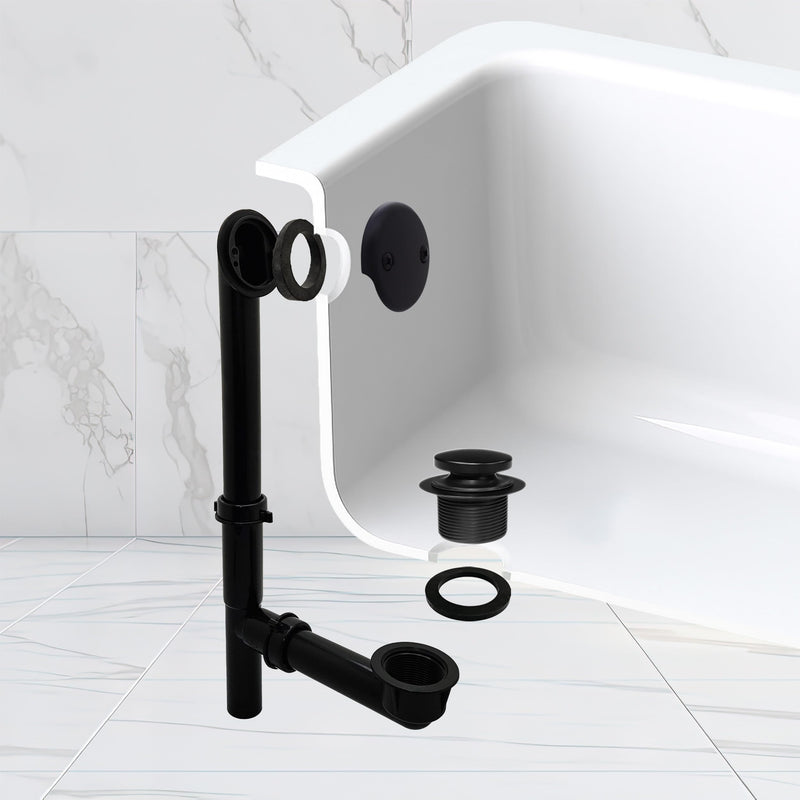 Westbrass 593144-62 14" Black Tubular Bathtub Waste & Overflow Assembly with with Tip-Toe Drain Plug and 2-Hole Faceplate, Matte Black 1-Pack