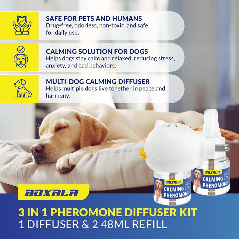 Dog Pheromones Calming Diffuser: Dog Calming Diffuser - Advanced Kit Appeasing Pheromone Diffuser for Dogs - Anxiety Relief for Dogs - Reduce Barking Aggression Fighting Stress - 2 Pack 45ml Refill 3.04 Fl Oz (Pack of 1)