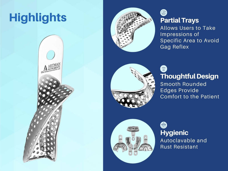 Partial Dental Impression Trays Set of 5 ARTMAN Brand