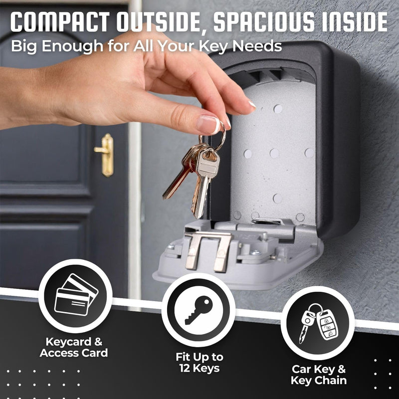 Flexzion Key Lock Box - Wall Mounted Lockbox for Keys Outdoor - 4 Digit Code Combination Lock Box for Key Safe Security - Weather Rust Resistant Key Lock Box for Outside, Door, House wall mount
