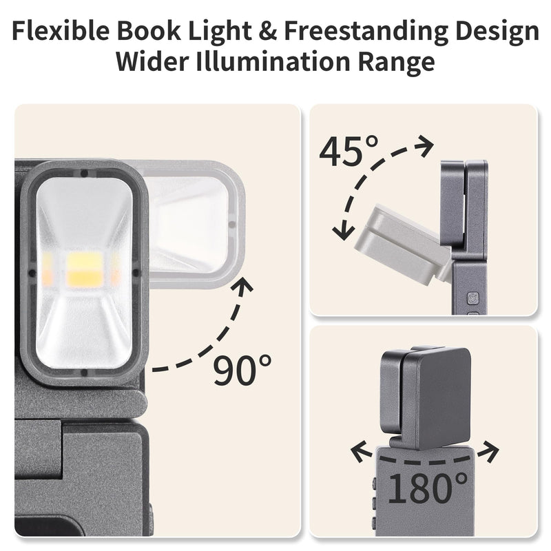 Dott Arts Book Light,1000mAh Dual-Heads Reading Light for Bedtime with Screen Display.Rechargeable Ultralight Clip on LED Bookmark Lamp with 5 Color,6 Brightness Levels,Timer Function.Black Black
