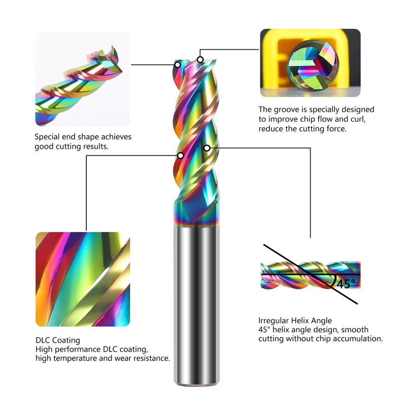 1/2" Solid Carbide Flat End Mills Set 3 Flute Diamond-Like Coating End Milling Cutter for Aluminum,Copper,Magnesium Alloys 1/2"-DLC Coated