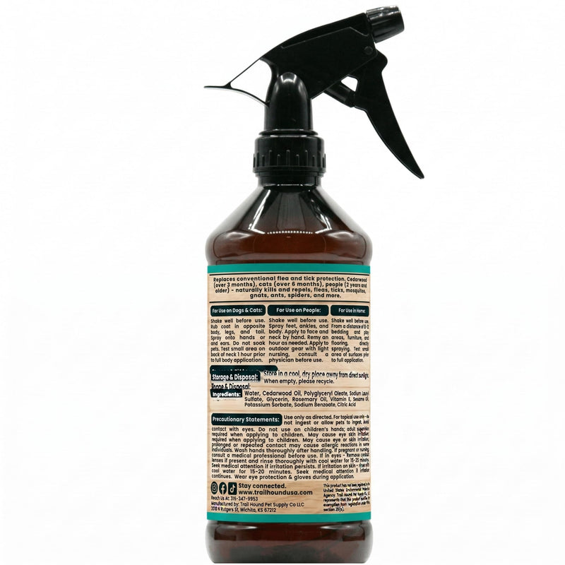 Trail Guard Natural Extra Strength Insect, Flea and Tick Spray for Dogs, Cats, People & Home (16oz, Cedarwood & Rosemary) 1 Pack 16oz
