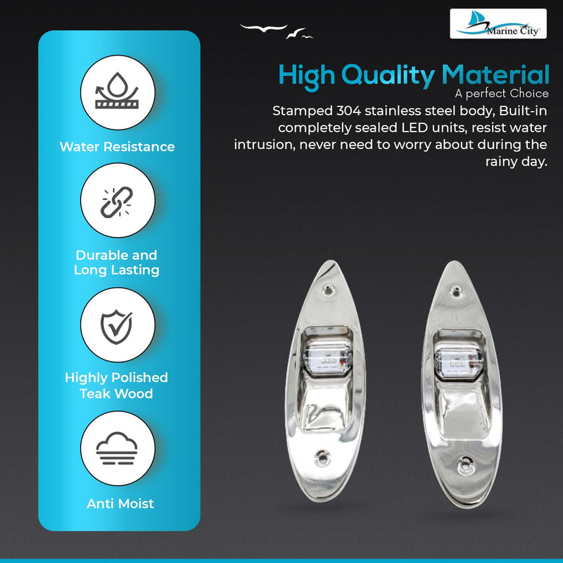 MARINE CITY 12V Flush Mount LED Navigation Lights - Red & Green, Stainless Steel, Waterproof for Boats, Yachts (Pack of 2)