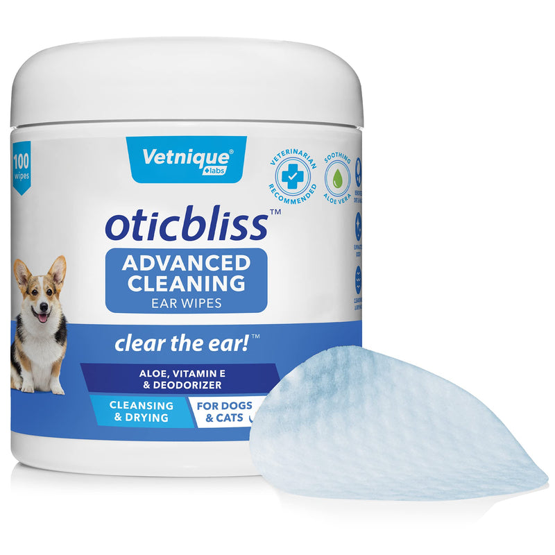 VETNIQUE LABS Oticbliss Chlorhexidine Ear Flush and Oticbliss Advanced Cleaning Ear Wipes Ear Care Products Bundle for Dogs & Cats, Cleansing Ear Flush & Drying Ear Wipes for Itchy Ears - PawsPlanet Australia